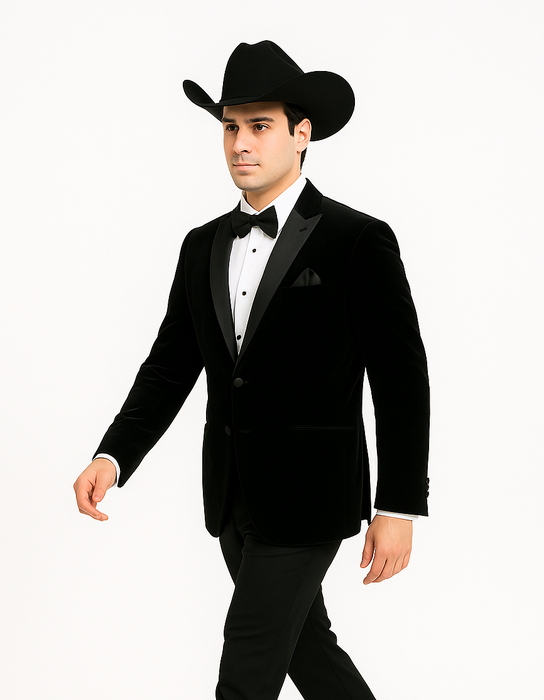 Western Suit - Trajes Para Hombres - Cowboy Formal Attire - Trajes De Novio - Black Matte Shawl Lapel