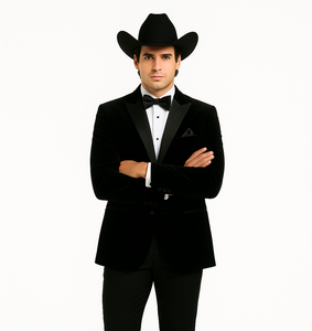 Western Suit - Trajes Para Hombres - Cowboy Formal Attire - Trajes De Novio - Black Matte Shawl Lapel