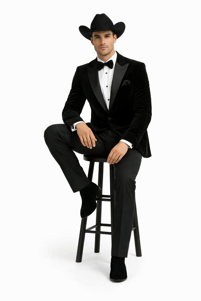 Western Suit - Trajes Para Hombres - Cowboy Formal Attire - Trajes De Novio - Black Matte Shawl Lapel