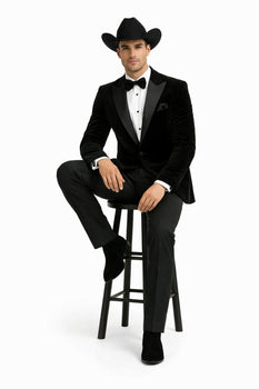 Western Suit - Trajes Para Hombres - Cowboy Formal Attire - Trajes De Novio - Black Matte Shawl Lapel