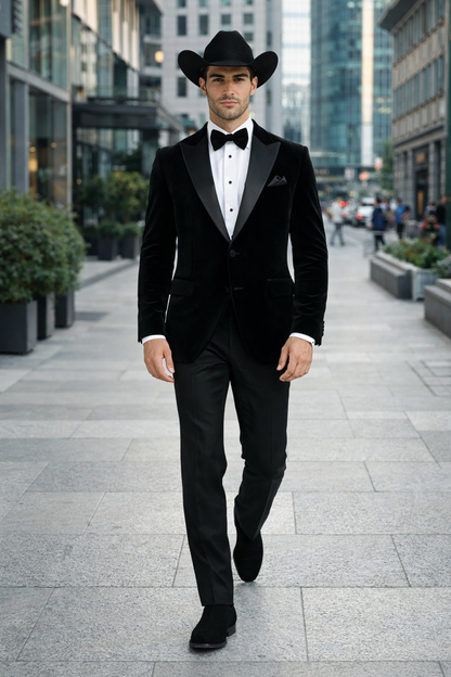 Western Suit - Trajes Para Hombres - Cowboy Formal Attire - Trajes De Novio - Black Matte Shawl Lapel