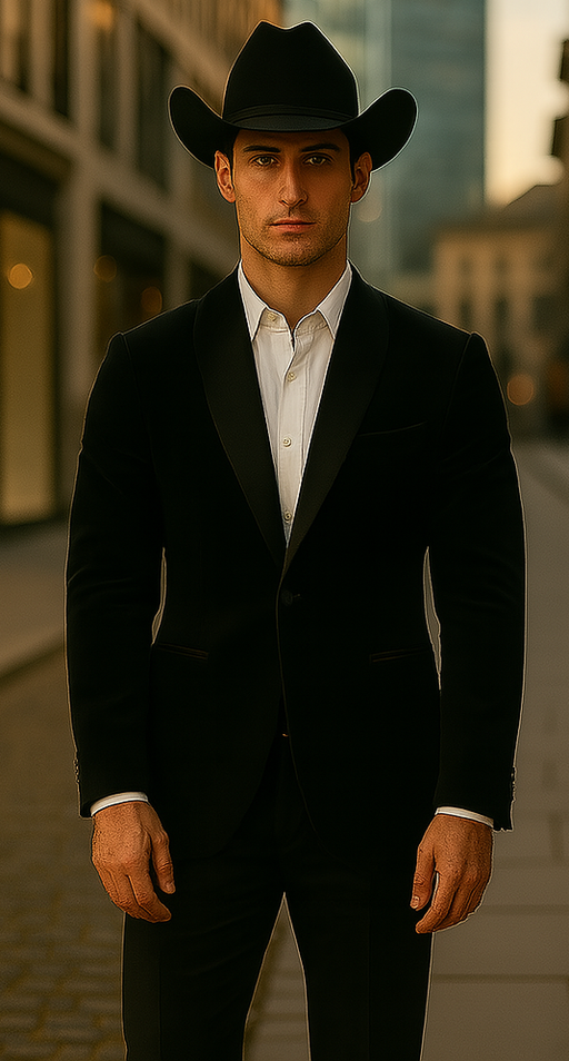 Western Suit - Trajes Para Hombres - Cowboy Formal Attire - Trajes De Novio - Black Matte Shawl Lapel