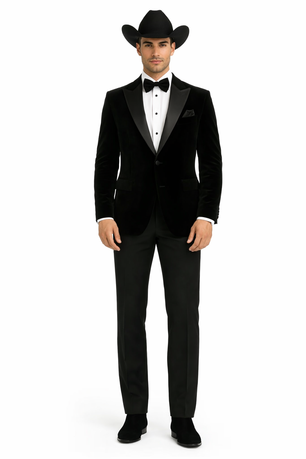 Western Suit - Trajes Para Hombres - Cowboy Formal Attire - Trajes De Novio - Black Matte Shawl Lapel
