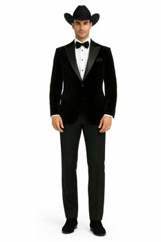 Western Suit - Trajes Para Hombres - Cowboy Formal Attire - Trajes De Novio - Black Matte Shawl Lapel