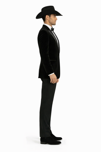 Western Suit - Trajes Para Hombres - Cowboy Formal Attire - Trajes De Novio - Black Matte Shawl Lapel