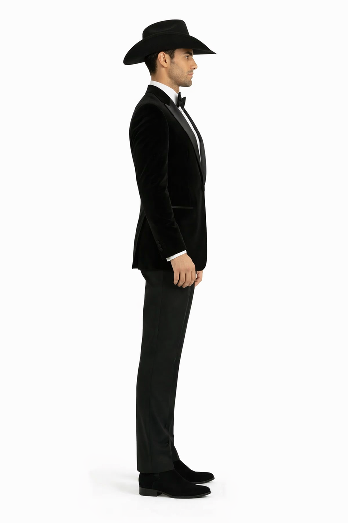 Western Suit - Trajes Para Hombres - Cowboy Formal Attire - Trajes De Novio - Black Matte Shawl Lapel