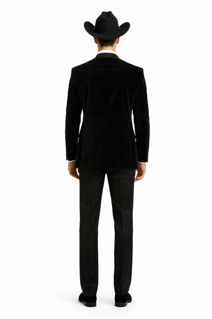 Western Suit - Trajes Para Hombres - Cowboy Formal Attire - Trajes De Novio - Black Matte Shawl Lapel