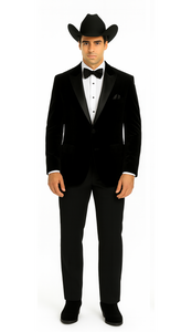 Western Suit - Trajes Para Hombres - Cowboy Formal Attire - Trajes De Novio - Black Matte Shawl Lapel