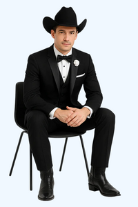 Western Suit - Trajes Para Hombres  - Cowboy Formal Attire - Trajes De Novio Black Single Breasted