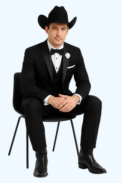 Western Suit - Trajes Para Hombres  - Cowboy Formal Attire - Trajes De Novio Black Single Breasted