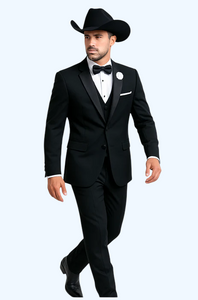 Western Suit - Trajes Para Hombres  - Cowboy Formal Attire - Trajes De Novio Black Single Breasted