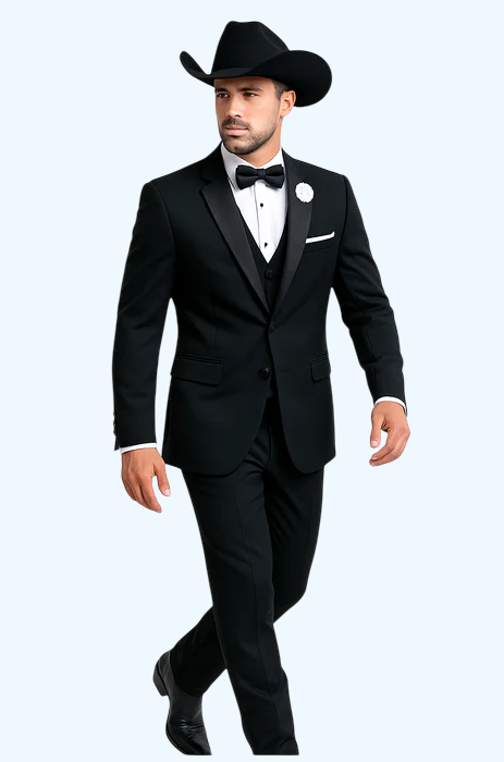 Western Suit - Trajes Para Hombres  - Cowboy Formal Attire - Trajes De Novio Black Single Breasted