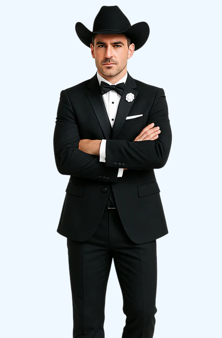 Western Suit - Trajes Para Hombres  - Cowboy Formal Attire - Trajes De Novio Black Single Breasted