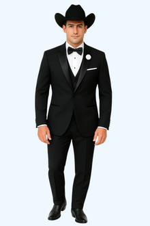 Western Suit - Trajes Para Hombres  - Cowboy Formal Attire - Trajes De Novio Black Single Breasted