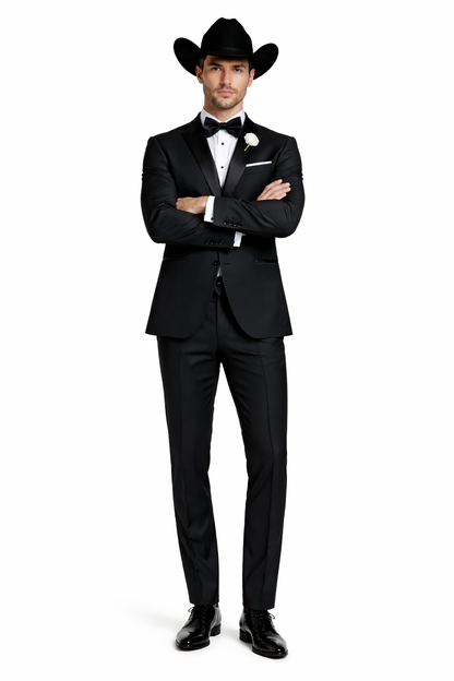 Western Suit - Trajes Para Hombres  - Cowboy Formal Attire - Trajes De Novio Black Single Breasted