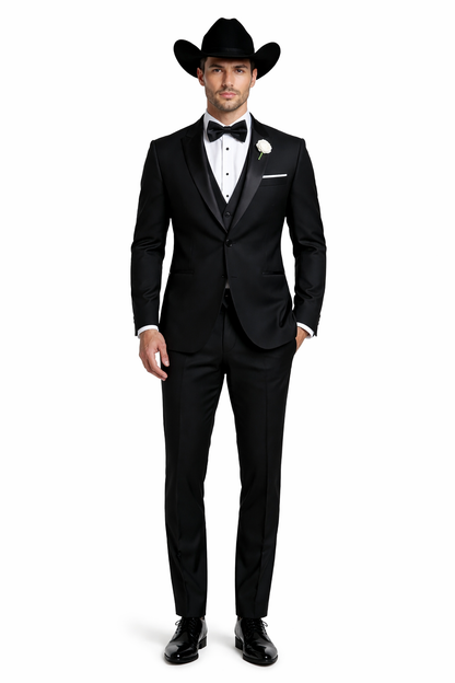 Western Suit - Trajes Para Hombres  - Cowboy Formal Attire - Trajes De Novio Black Single Breasted