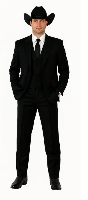 Western Suit - Trajes Para Hombres - Cowboy Formal Attire - Trajes De Novio - Four Button Black Suit