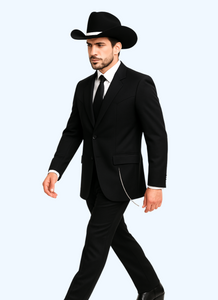 Western Suit - Trajes Para Hombres - Cowboy Formal Attire - Trajes De Novio - Four Button Black Suit