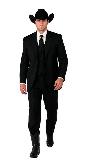 Western Suit - Trajes Para Hombres - Cowboy Formal Attire - Trajes De Novio - Four Button Black Suit