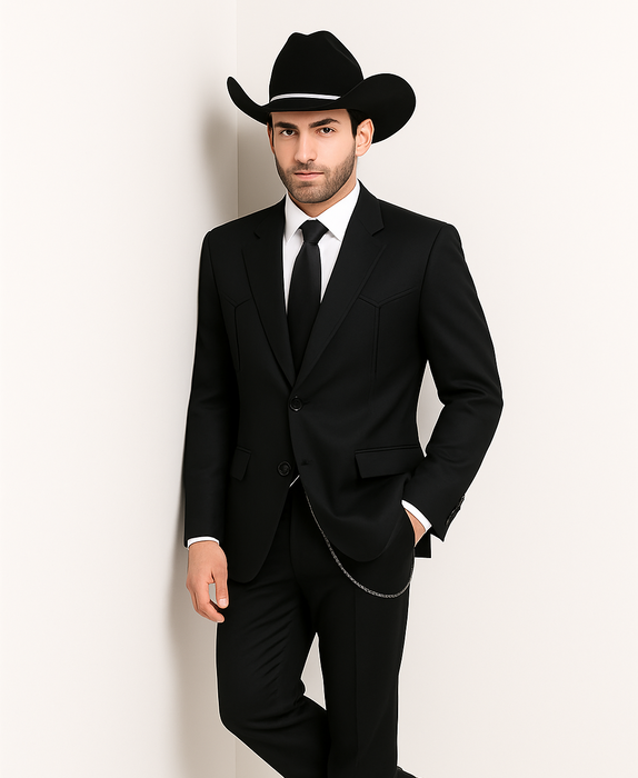 Western Suit - Trajes Para Hombres - Cowboy Formal Attire - Trajes De Novio - Four Button Black Suit