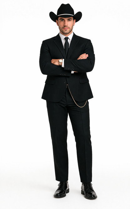 Western Suit - Trajes Para Hombres - Cowboy Formal Attire - Trajes De Novio - Four Button Black Suit
