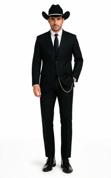 Western Suit - Trajes Para Hombres - Cowboy Formal Attire - Trajes De Novio - Four Button Black Suit
