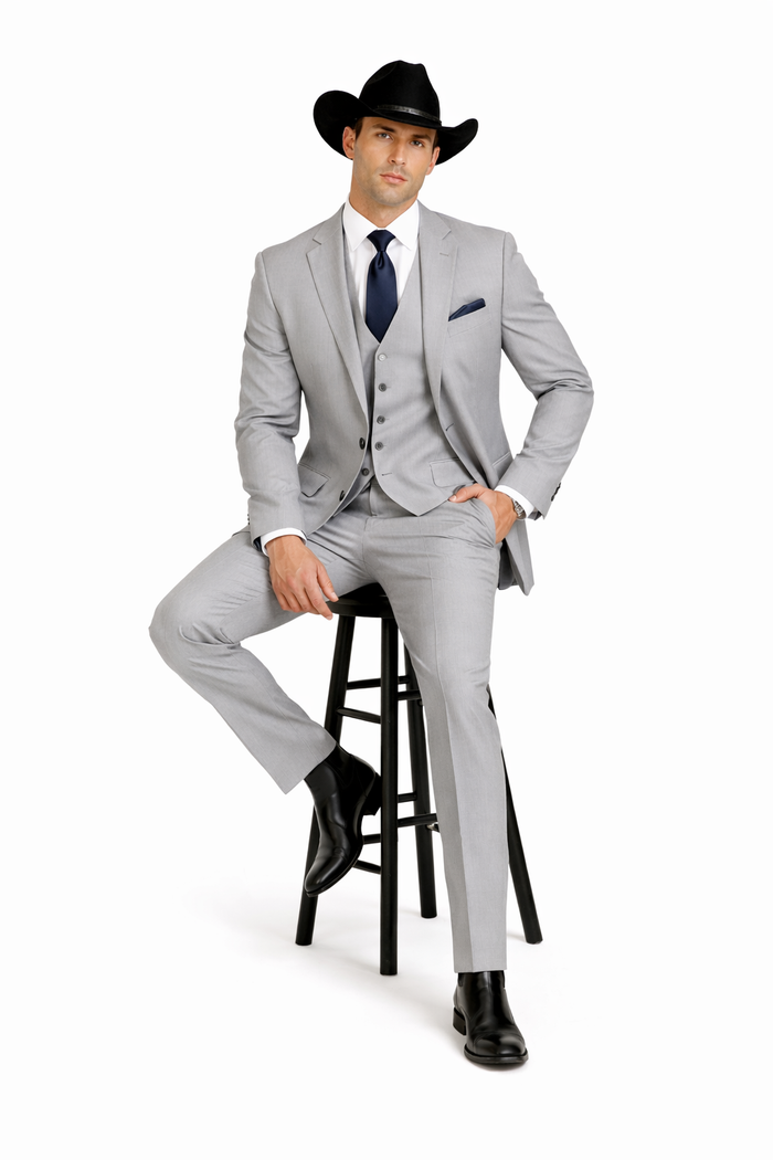 Western Suit - Trajes Para Hombres - Cowboy Formal Attire - Trajes De Novio - Light Grey