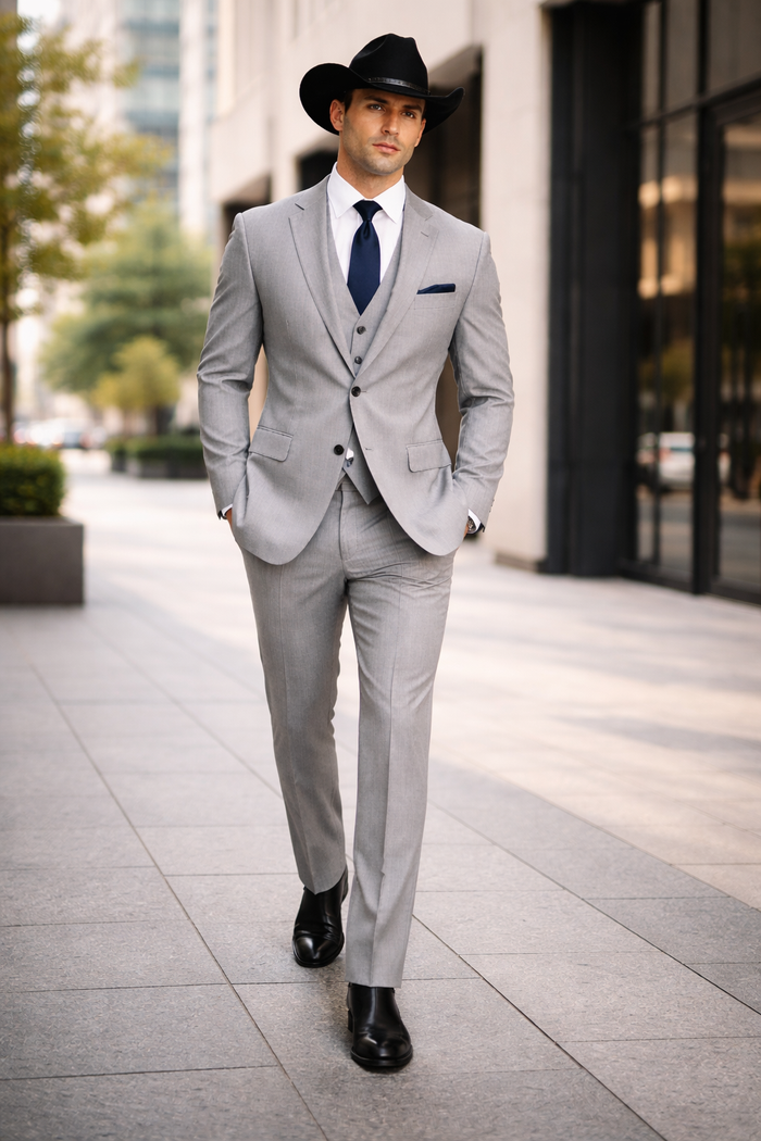 Western Suit - Trajes Para Hombres - Cowboy Formal Attire - Trajes De Novio - Light Grey