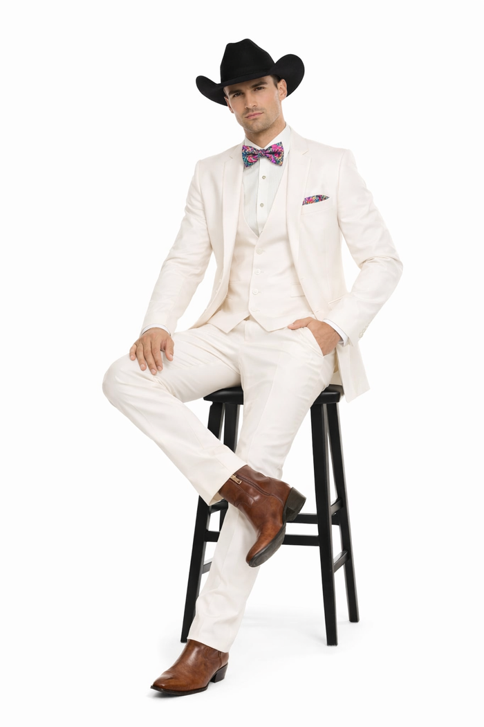 Western Suit - Trajes Para Hombres - Cowboy Formal Attire - Trajes De Novio - Ivory