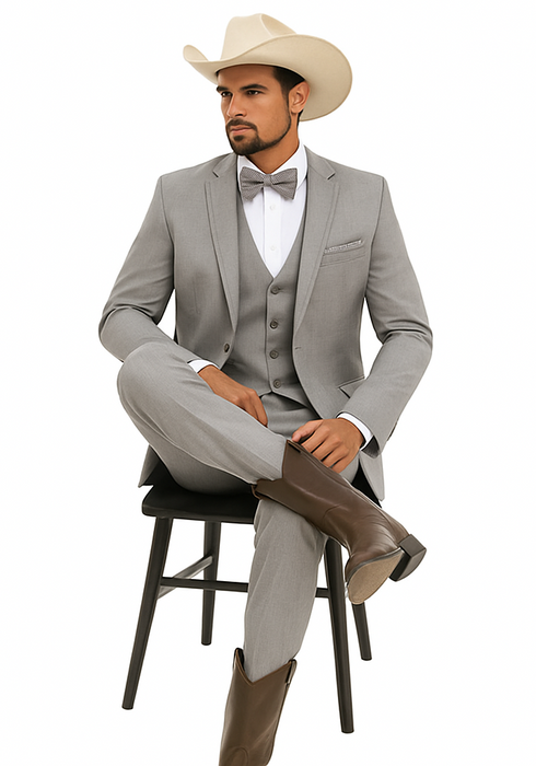 Western Suit - Trajes Para Hombres - Cowboy Formal Attire - Trajes De Novio - Light Gray