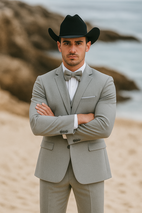 Western Suit - Trajes Para Hombres - Cowboy Formal Attire - Trajes De Novio - Light Gray