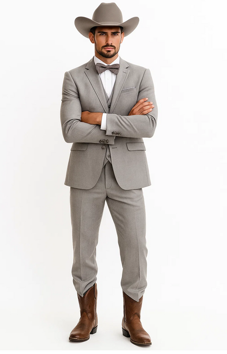 Western Suit - Trajes Para Hombres - Cowboy Formal Attire - Trajes De Novio - Light Gray