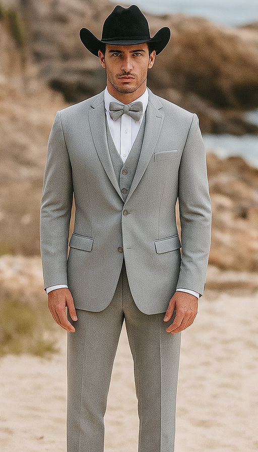 Western Suit - Trajes Para Hombres - Cowboy Formal Attire - Trajes De Novio - Light Gray
