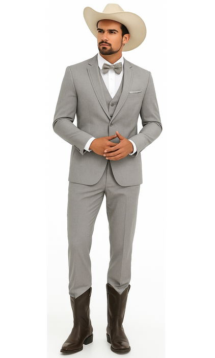 Western Suit - Trajes Para Hombres - Cowboy Formal Attire - Trajes De Novio - Light Gray