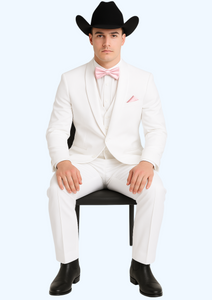 Western Suit - Trajes Para Hombres - Cowboy Formal Attire - Trajes De Novio - Notch Lapel Besom Pocket One Button White Suit