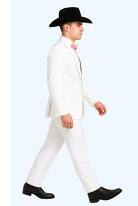 Western Suit - Trajes Para Hombres - Cowboy Formal Attire - Trajes De Novio - Notch Lapel Besom Pocket One Button White Suit
