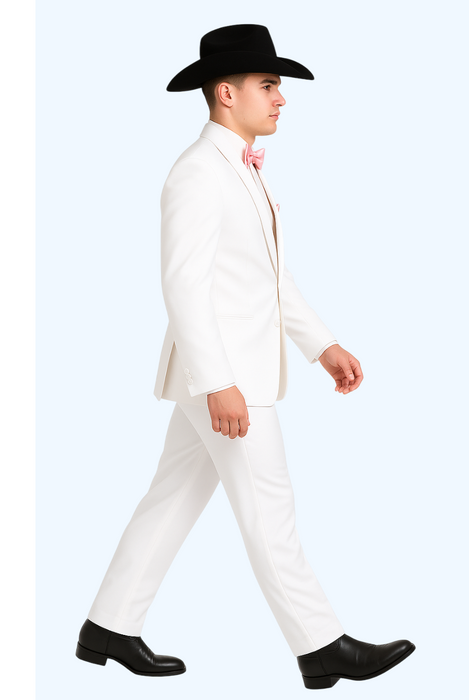 Western Suit - Trajes Para Hombres - Cowboy Formal Attire - Trajes De Novio - Notch Lapel Besom Pocket One Button White Suit