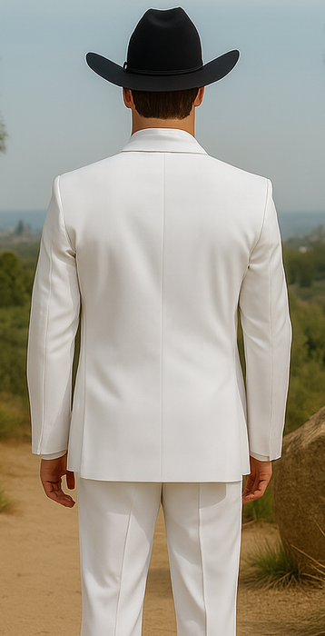 Western Suit - Trajes Para Hombres - Cowboy Formal Attire - Trajes De Novio - Notch Lapel Besom Pocket One Button White Suit