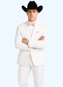 Western Suit - Trajes Para Hombres - Cowboy Formal Attire - Trajes De Novio - Notch Lapel Besom Pocket One Button White Suit