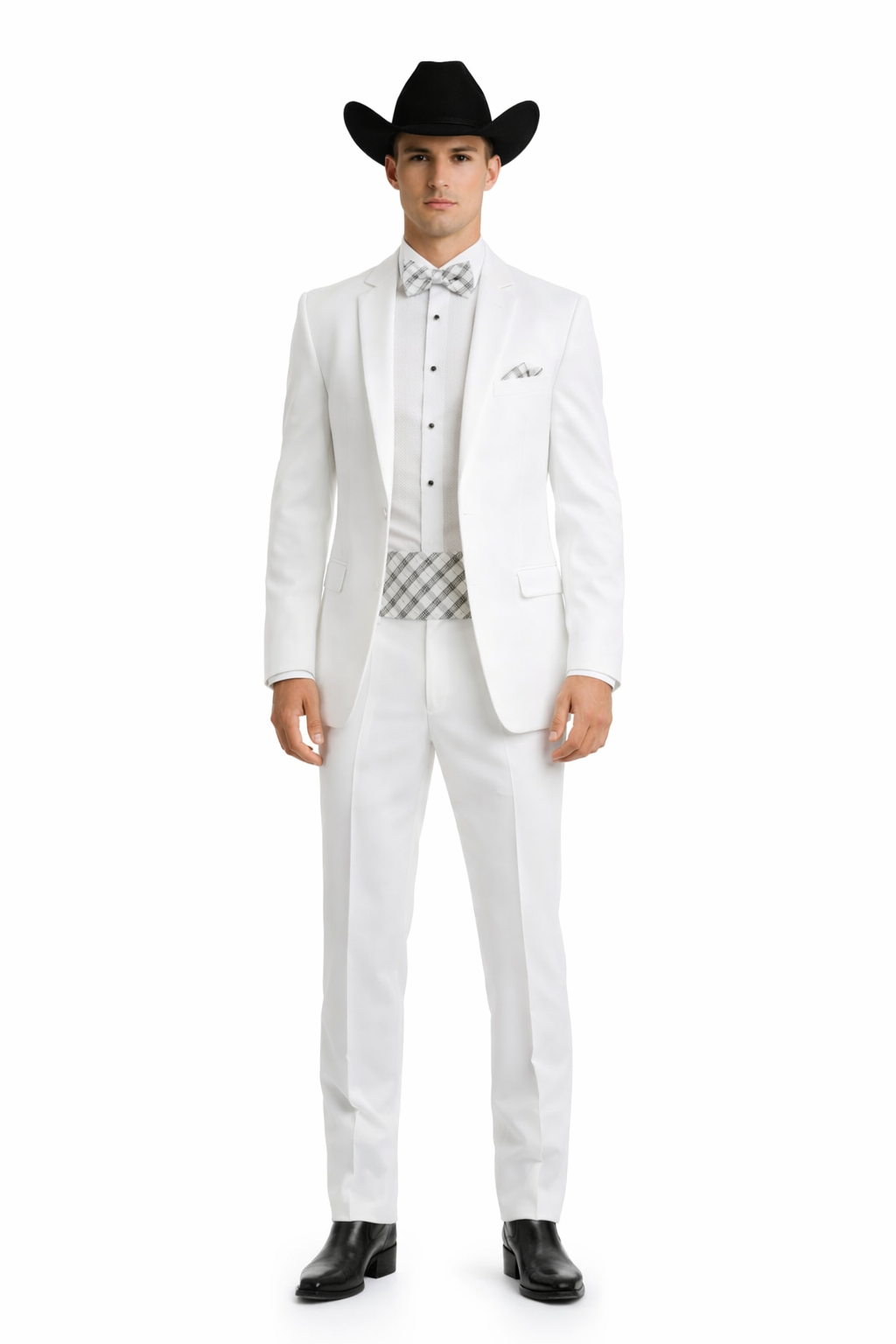 Western Suit - Trajes Para Hombres - Cowboy Formal Attire - Trajes De Novio - Notch Lapel Besom Pocket One Button White Suit