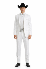 Western Suit - Trajes Para Hombres - Cowboy Formal Attire - Trajes De Novio - Notch Lapel Besom Pocket One Button White Suit