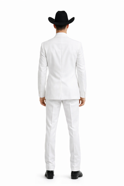 Western Suit - Trajes Para Hombres - Cowboy Formal Attire - Trajes De Novio - Notch Lapel Besom Pocket One Button White Suit