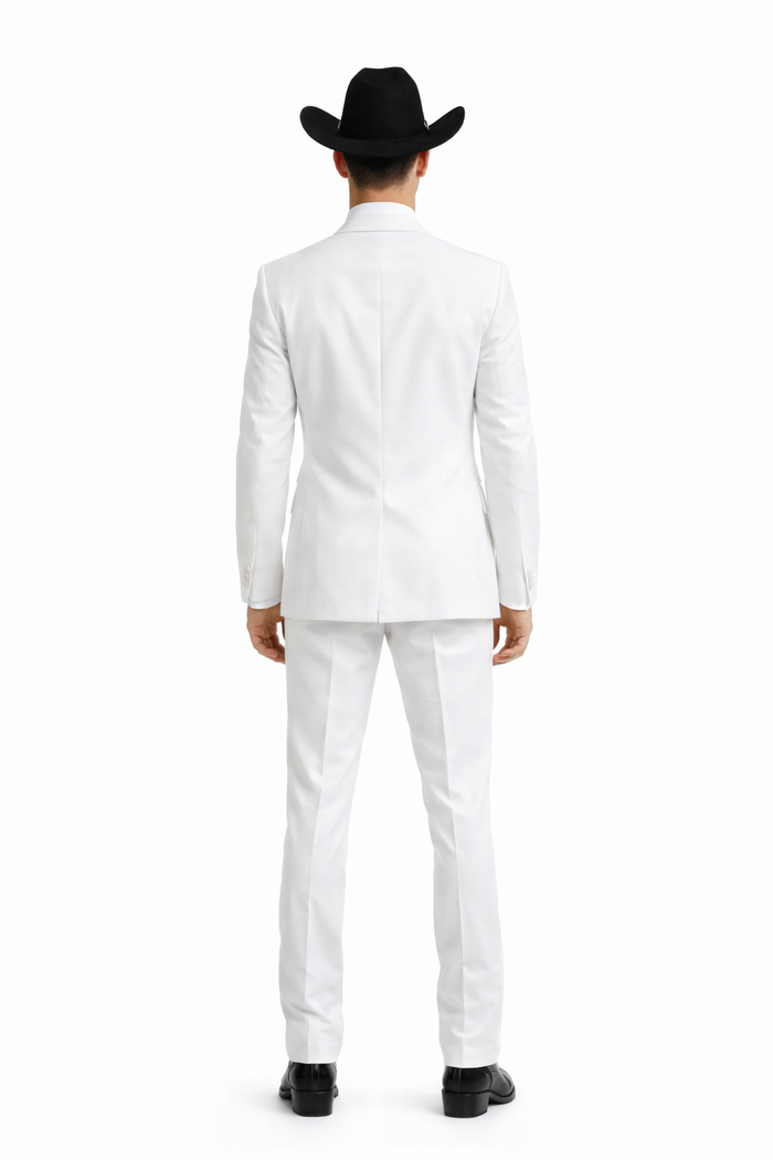 Western Suit - Trajes Para Hombres - Cowboy Formal Attire - Trajes De Novio - Notch Lapel Besom Pocket One Button White Suit