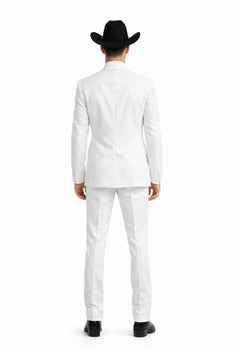 Western Suit - Trajes Para Hombres - Cowboy Formal Attire - Trajes De Novio - Notch Lapel Besom Pocket One Button White Suit