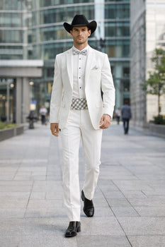 Western Suit - Trajes Para Hombres - Cowboy Formal Attire - Trajes De Novio - Notch Lapel Besom Pocket One Button White Suit