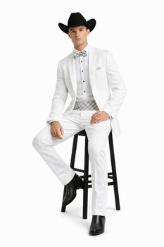 Western Suit - Trajes Para Hombres - Cowboy Formal Attire - Trajes De Novio - Notch Lapel Besom Pocket One Button White Suit