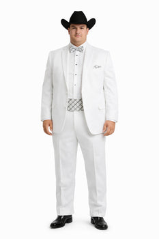 Western Suit - Trajes Para Hombres - Cowboy Formal Attire - Trajes De Novio - Notch Lapel Besom Pocket One Button White Suit