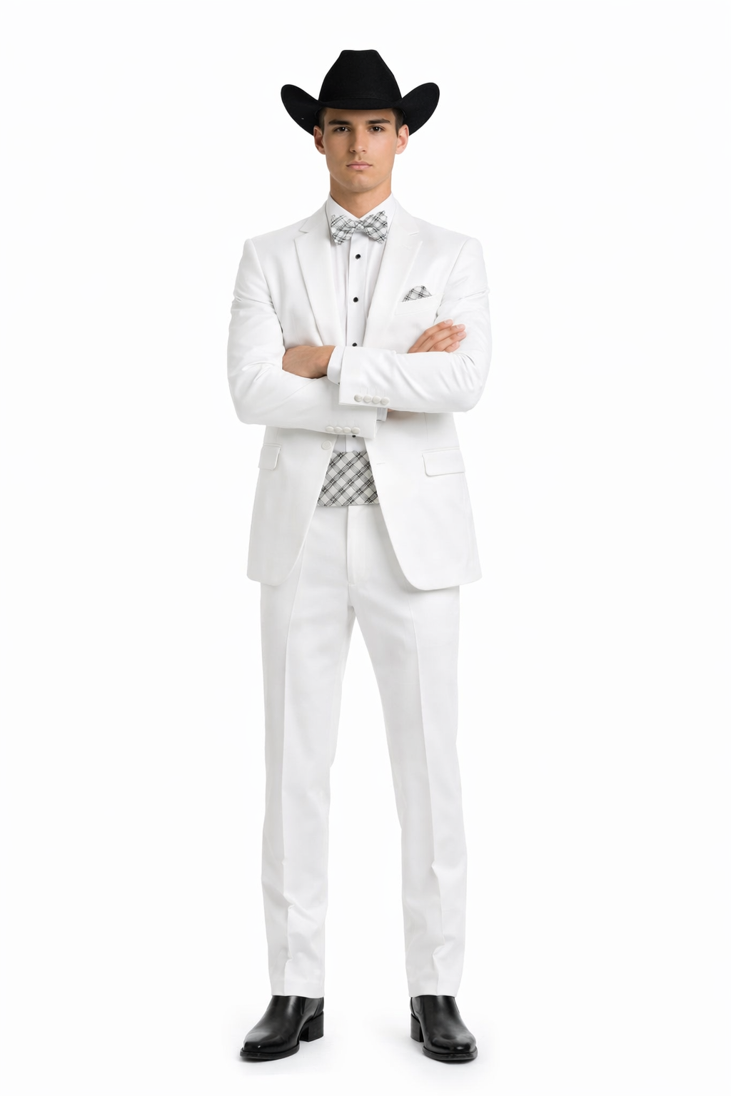 Western Suit - Trajes Para Hombres - Cowboy Formal Attire - Trajes De Novio - Notch Lapel Besom Pocket One Button White Suit
