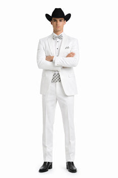 Western Suit - Trajes Para Hombres - Cowboy Formal Attire - Trajes De Novio - Notch Lapel Besom Pocket One Button White Suit