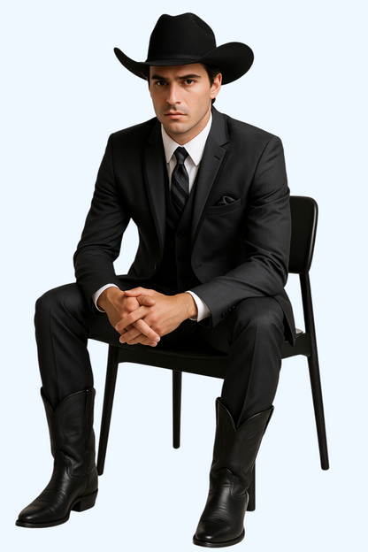Western Suit - Trajes Para Hombres - Cowboy Formal Attire - Trajes De Novio - Notch Lapel Single Breasted Grey Suit
